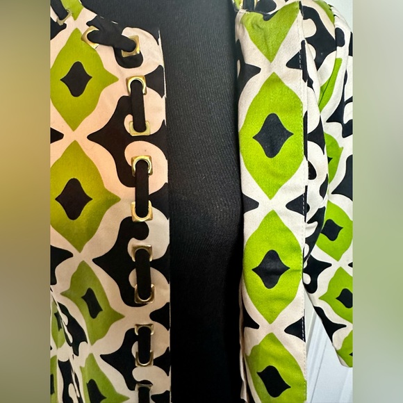 Susan Bristol Blue/Green Ikat Print 3/4 Sleeve Blazer Sz M - Picture 4 of 6